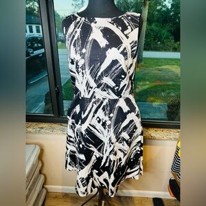 Spenser Sleeveless White Black Abstract Brushstrokes Pockets Cotton Size 8